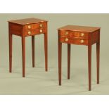 A pair of George III style mahogany serpentine fronted two drawer side tables,