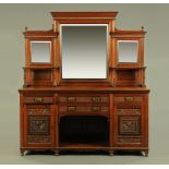 A large late Victorian/Edwardian walnut mirror backed sideboard,