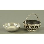 An Indian silver coloured metal bowl, with wooden liner, diameter 11 cm, and a metal bowl.