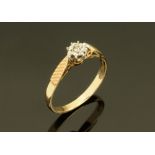 A 9 ct gold diamond solitaire ring, Size L.