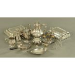 A quantity of silver plated items including coffee pot, hot water jug, sifter, goblet, egg cruet,