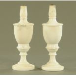 A pair of white marble table lamps, height excluding light fitting 30 cm.