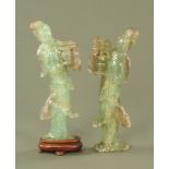 A pair of Chinese carved quartz figures, Guan Yin. Height 30 cm.