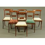 A set of six Regency rosewood brass inlaid dining chairs, with bowed top rails,