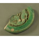 A Chinese antiquity, earthenware green glazed fragment inked to rear Imperial Palace Peking.