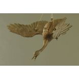 A bronze flying goose incense holder, wingspan 61.5 cm.