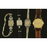 A collection of four wristwatches, three Art Deco by Renown Services and Dural,