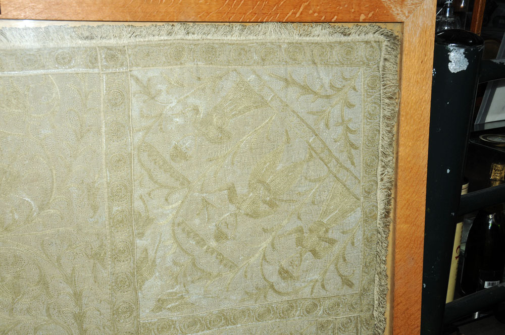 WITHDRAWN - A cream and gilt thread embroidered and fringed bedspread, with figures, - Image 7 of 19