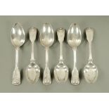 A set of six Paul Storr fiddle and shell pattern tablespoons, London 1811. 543 grams, length 21.