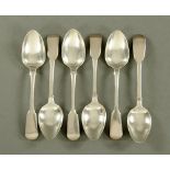 A set of six silver teaspoons London 1833, maker Robert Rutland, 133 grams.