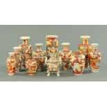 Eleven pieces of Satsuma ware, comprising a pair of vases, spill vase, Koro and seven further vases.