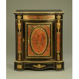 A Victorian Boulle marquetry and ebonised side cabinet, bowfronted with oval panel,