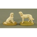 Two Royal Dux dogs, impressed 2358 and 2830, both with triangle mark to base. Height 12 cm.