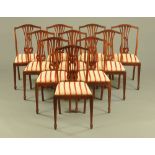 A set of ten "Maldon Chairs Ltd" mahogany Hepplewhite style dining chairs.