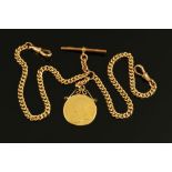 A 9 ct gold double Albert chain with 1893 gold £2 coin,