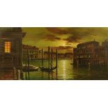 Langella, oil on canvas, Venetian Canal Scene. 59 cm x 119 cm, framed, signed (see illustration).