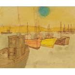 Percy Kelly (1918-1993), a watercolour Trawlers, 11 cm x 13 cm, framed. ARR (see illustration).