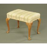 A Queen Anne style walnut dressing stool,
