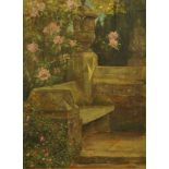 W M Fraser, oil on canvas, garden terrace and rhododendron scene. 49 cm x 36 cm, framed, signed.