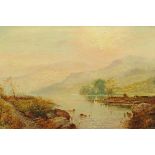 R E Wilkinson, an early 19th century oil painting on canvas, Windermere, 49 cm x 75 cm, framed,