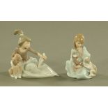 Two Lladro figures, children and animals. Tallest 17 cm.