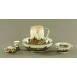 A Wemyss pottery five piece toilet set, decorated with grouse,