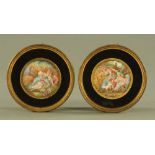 After Boucher a pair of circular miniature courting and harvest scenes,