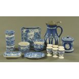 Six blue and white transfer printed egg cups, six pieces of Copeland Spode Italian ware,