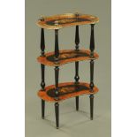 A 19th century foliate marquetry three tier whatnot stand,