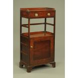 A George III mahogany side cupboard/etagere, circa 1800 with three quarter gallery,