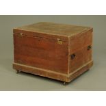 A large 19th century camphorwood rectangular trunk, of plain design,