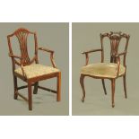 A 19th century mahogany armchair, with pierced splat back,