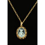 A 9 ct gold mounted blue Jasperware bear patterned pendant, with chain stamped 375,