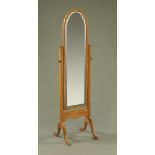 A walnut framed cheval mirror,