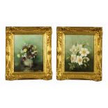 Kay Jones, a pair of oil paintings on board Spring Flowers, 23.5 cm x 19 cm, each in gilt frame.