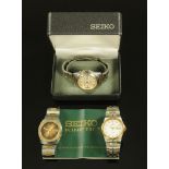 A vintage Seiko gentleman's Kinetic day date wristwatch, stainless steel with original bracelet,