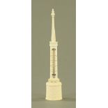 A late 19th century French ivory desk thermometer. Height 25 cm, base diameter 4.5 cm.
