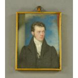 A rectangular portrait miniature of a gentleman in a frock coat. 10.