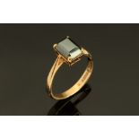 A 9 ct gold ring, with smoky quartz type stone, Size K.