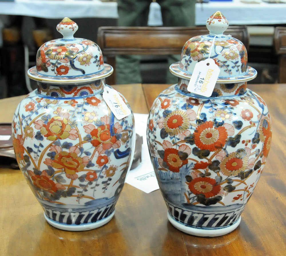 A pair of 19th century Imari porcelain lidded vases, - Image 2 of 10