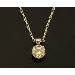 An 18 ct white gold diamond set pendant on chain, diamond weight +/- 0.76 ct (see illustration).