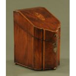 A George III inlaid mahogany serpentine fronted knife box, converted to a stationery cabinet.