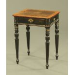 A Regency rosewood side table, with crossbanded edge,
