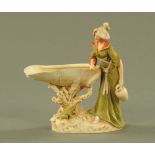 A Royal Dux figure water carrier by Nautilus shell, impressed 1048 and pink triangle mark.
