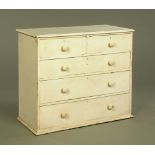 A late Victorian white painted chest of drawers, fitted two short and three long drawers.