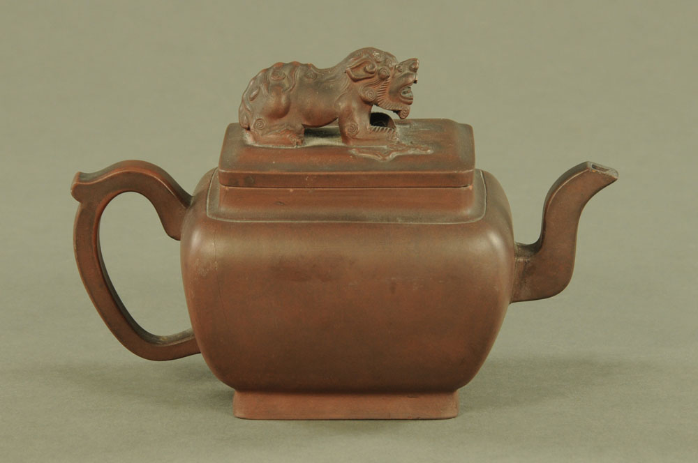 A Chinese Yixing teapot, with dog terminal. Height 14 cm, length 22 cm. - Image 2 of 15