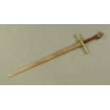 A replica brass and steel long sword. Length 111 cm.