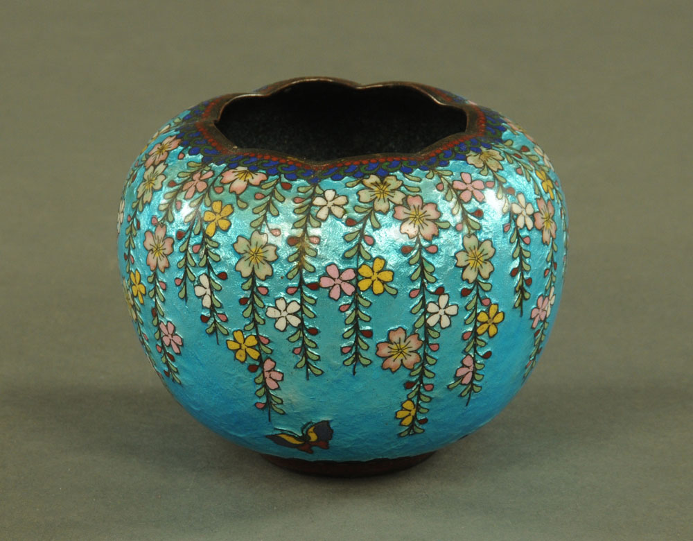 A Japanese cloisonne Ginbari bowl. Height 10 cm, diameter 13 cm.