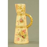 A Royal Worcester blush ivory jug, handpainted with floral sprays and with puce mark to base.