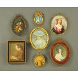 A collection of seven miniature pictures,